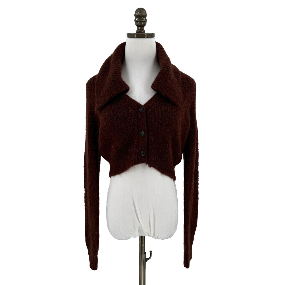 Pistola Lenore Womens Brown Alpaca Wool Collared Cropped Cardigan Sz S
